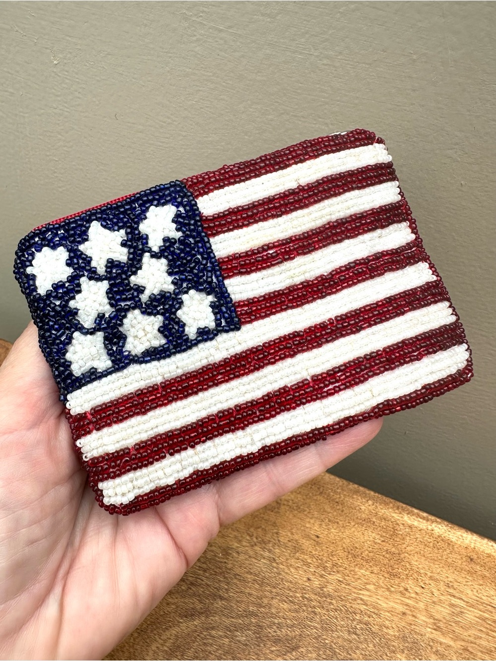 Beaded USA Flag Coin Purse